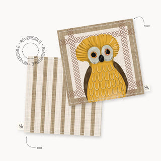 Owl Vanilla Linen Coaster / Set 4