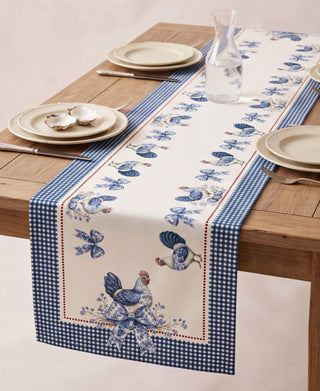 Camino de Mesa Blue Farmhouse Toile