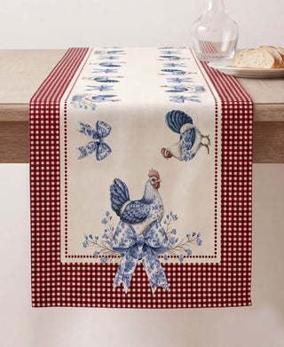 Camino de Mesa Red Farmhouse Toile